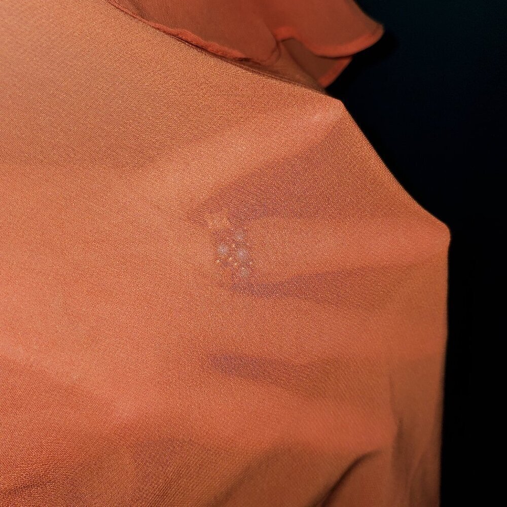Sleeveless Ruffled V-Neck Sheer Blouse Coral Orange – M - Picture 6 of 7